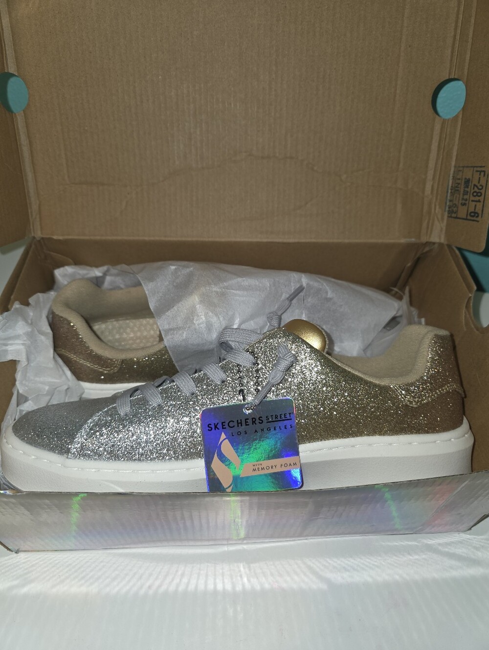 Skechers Glitter Silver and Gold Low-Top Sneakers Size 9